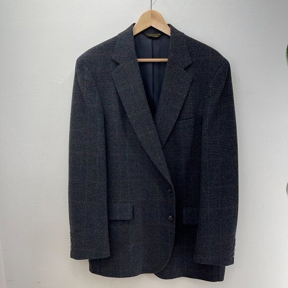 Vtg Unstructured Woolworth's 2-Bttn Gray Plaid Wool Sport Coat (42L or 44L) - Picture 1 of 14